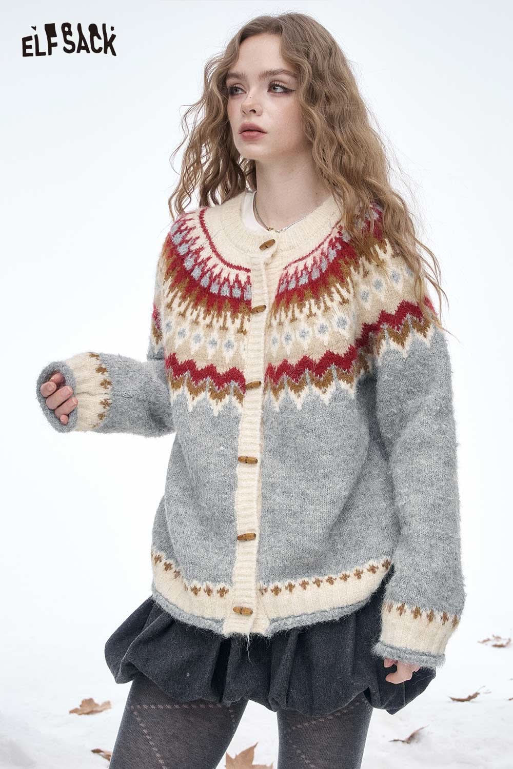 ELFSACK Christmas party striped sweater with festive patterns and cozy fit, perfect for winter occasions