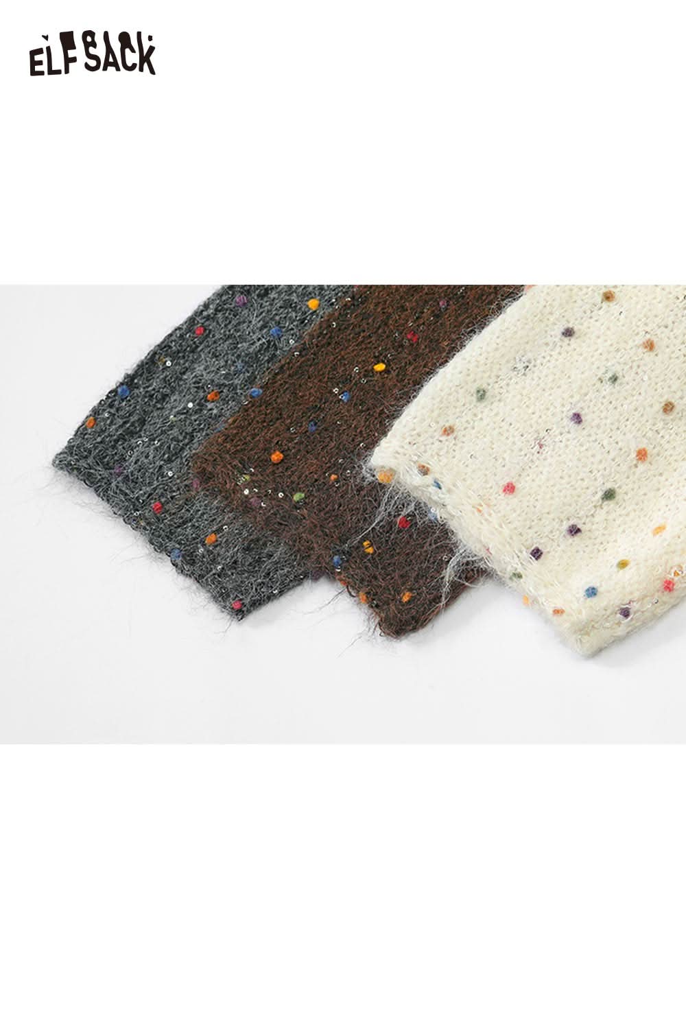 ELFSACK chunky v-neck cardigan for women featuring a soft, knitted fabric with colorful speckles