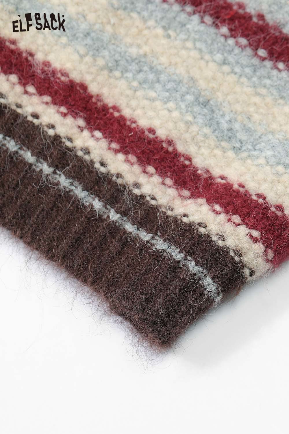 Close-up of ELFSACK colorful striped hooded sweater women showcasing soft textures and vibrant colors