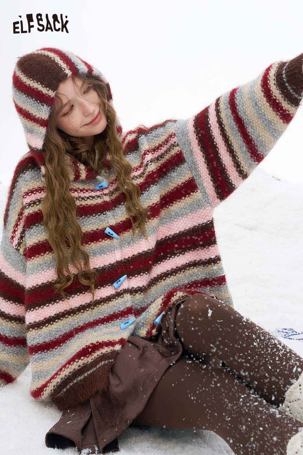 Colorful striped hooded sweater women by ELFSACK featuring a relaxed fit and playful design