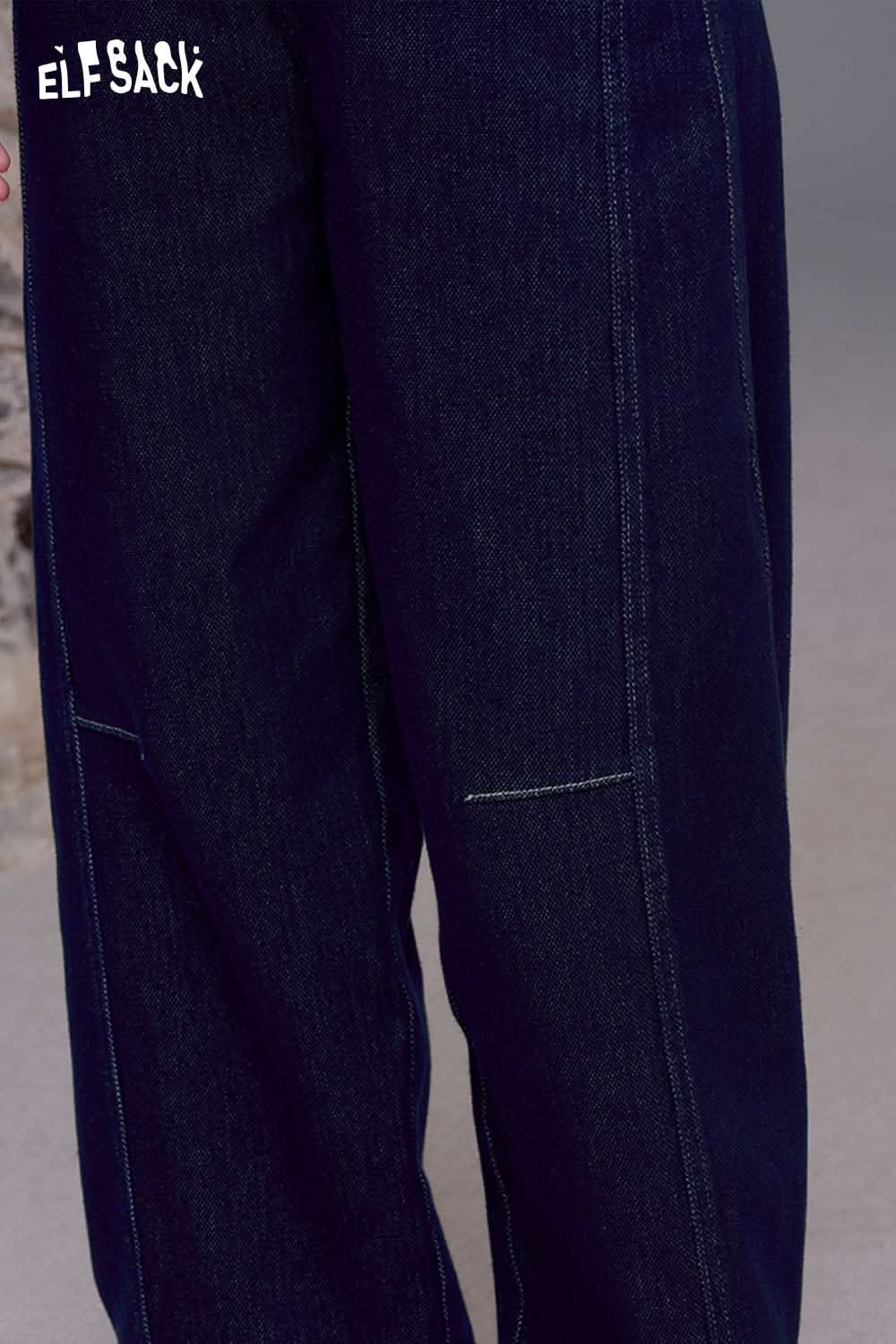 ELFSACK contrast stripe dark wash jeans with stylish stitching details for a modern look