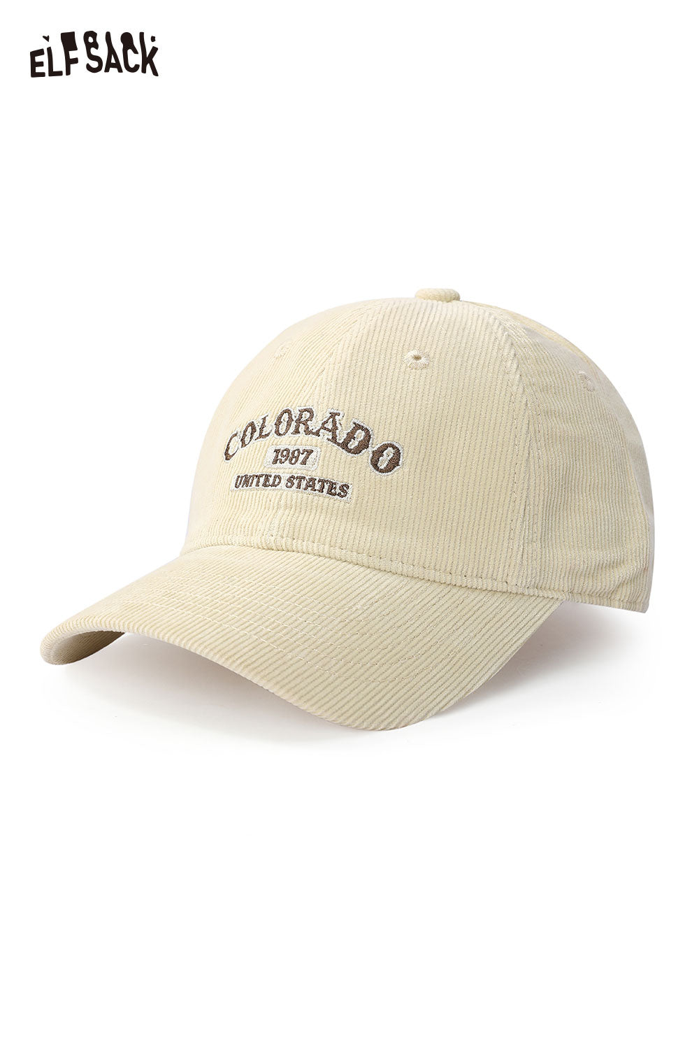 ELFSACK corduroy baseball cap for women in beige with embroidered Colorado design
