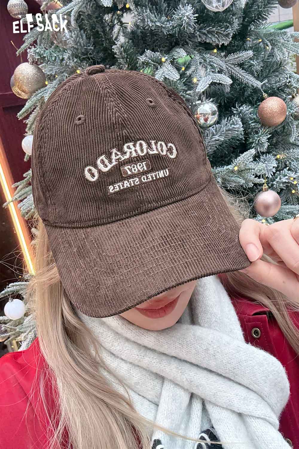 ELFSACK corduroy baseball cap for women in brown with Colorado 1987 embroidered design