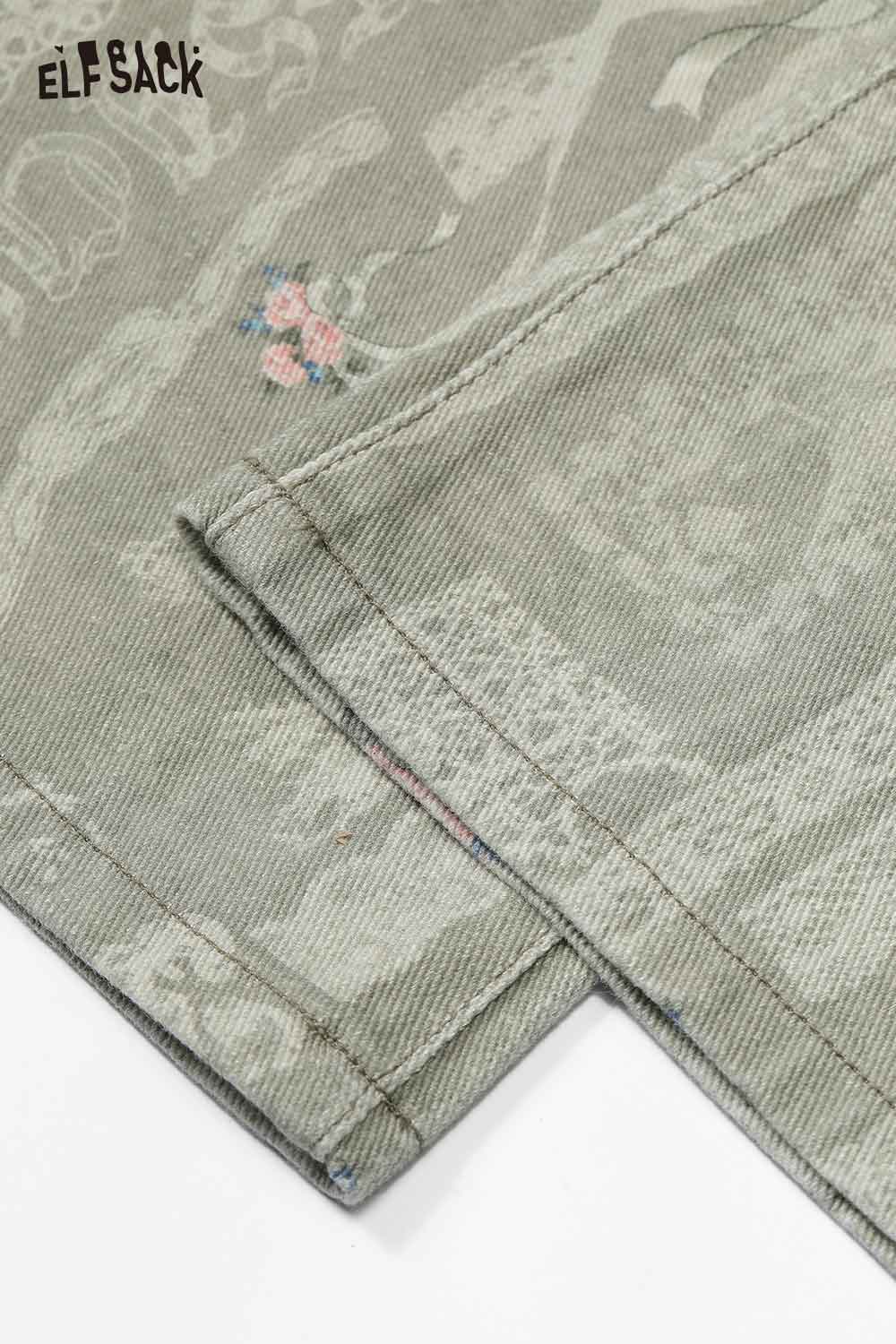 ELFSACK cotton allover print jeans for women with detailed floral design and textured fabric