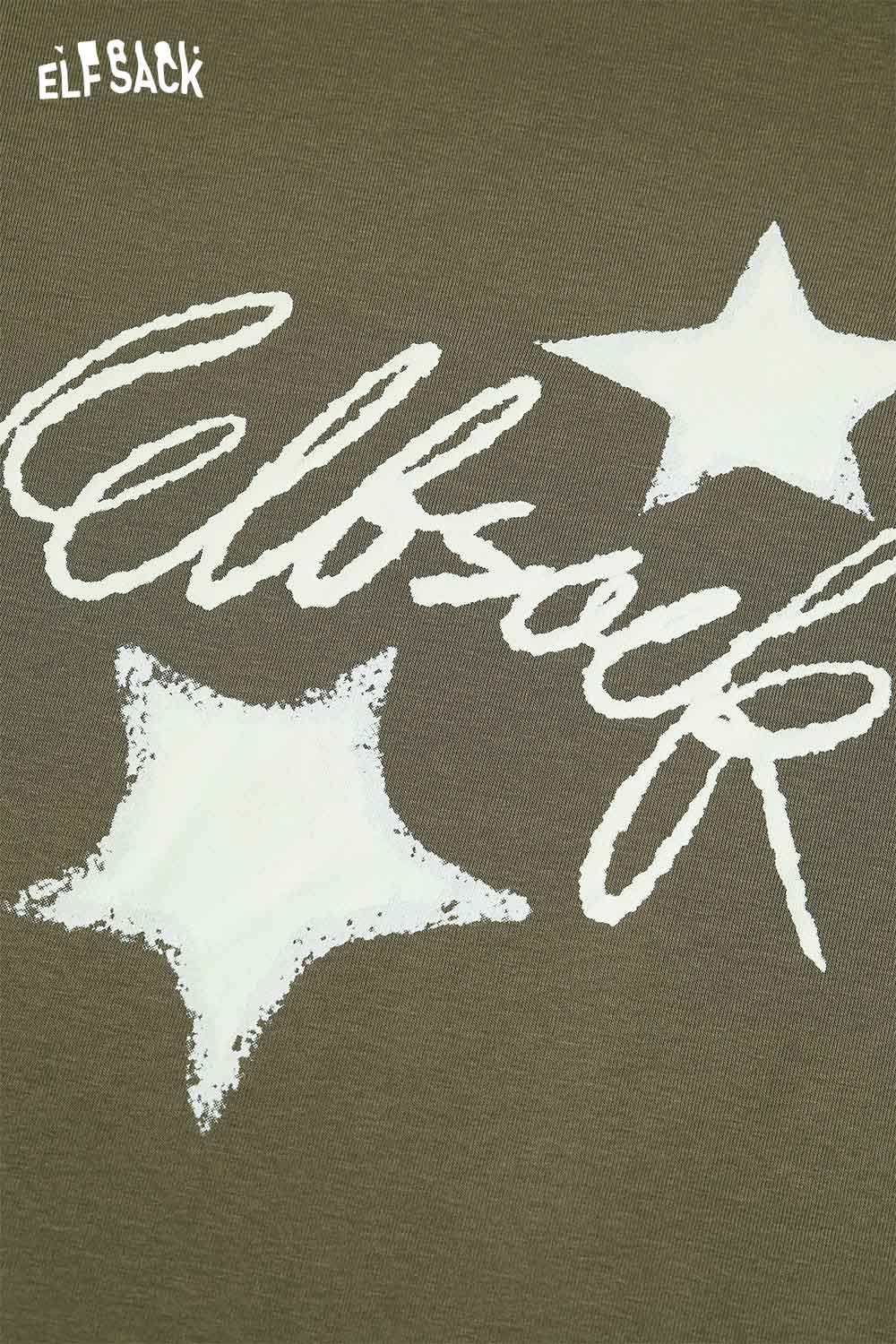 ELFSACK Constellation Stitch Slim Fit Tee in Olive with Star Graphics and Logo Design