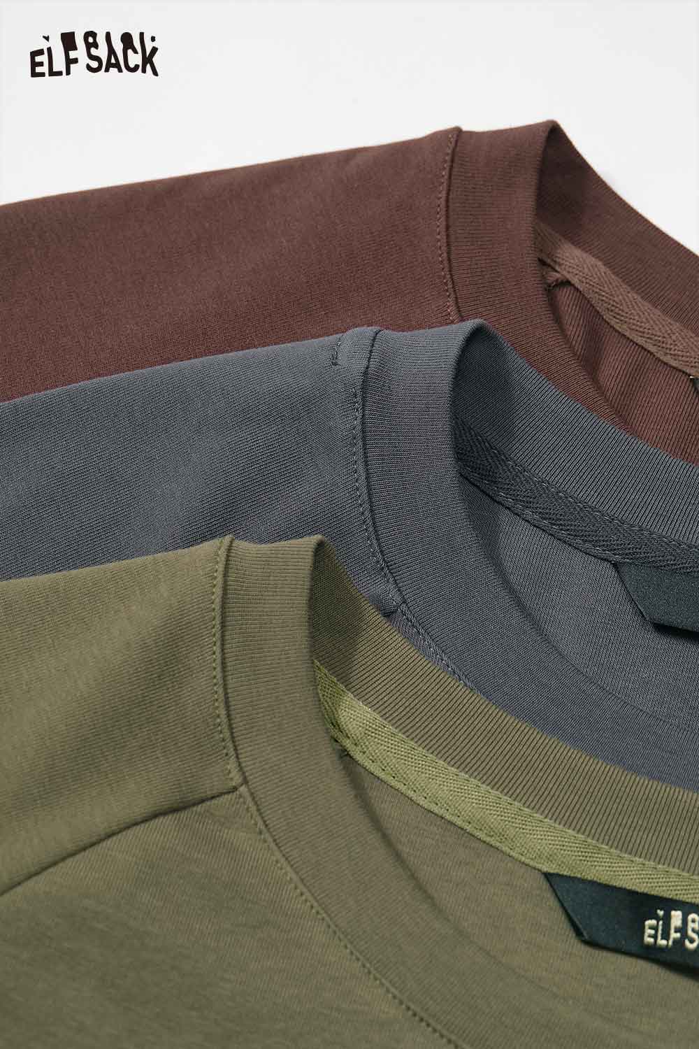 ELFSACK constellation stitch slim fit tee in earth tones stacked for a stylish look
