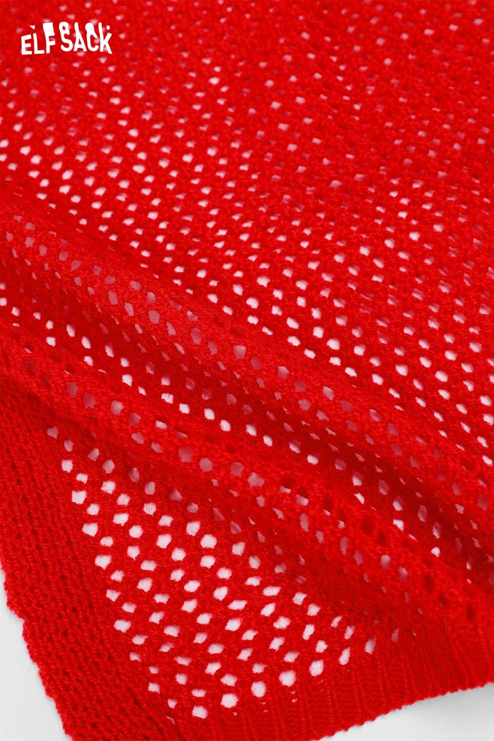 ELFSACK Red Cotton Blend Knit Skirt with Apron for a Stylish and Comfortable Look