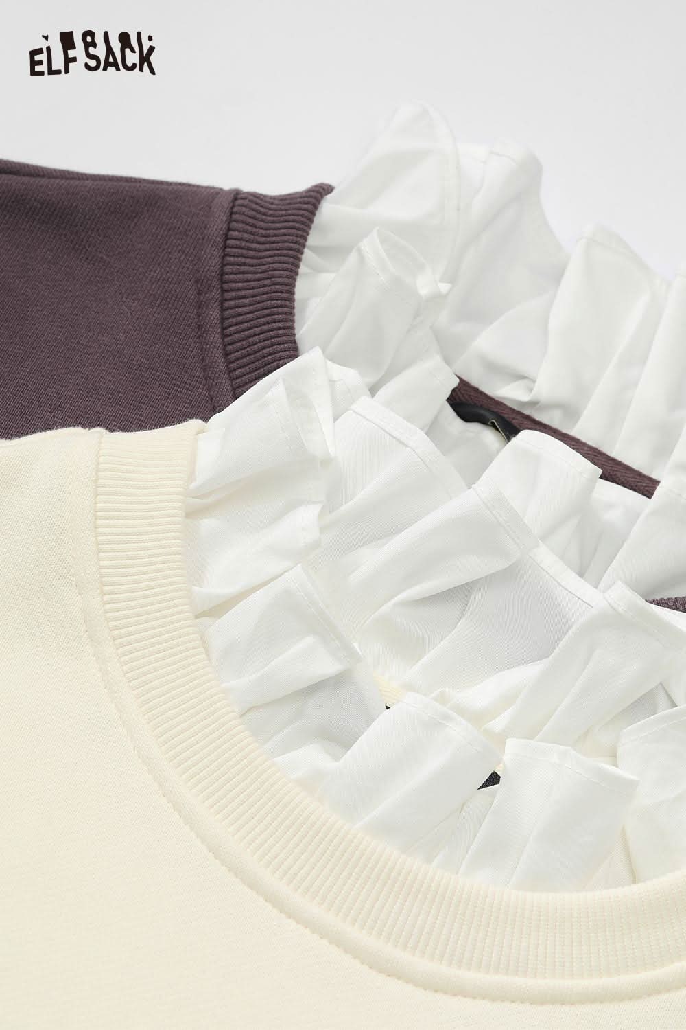ELFSACK cartoon graphic ruffle sweatshirt featuring unique ruffle details in white and stylish colors