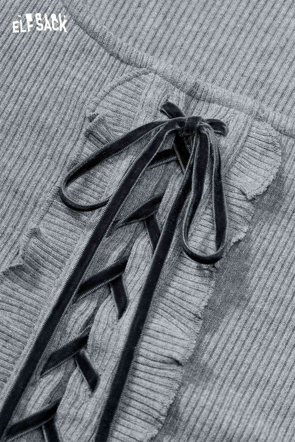 Detail view of ELFSACK cotton blend square neckline maxi dress with ruffle and ribbon accents