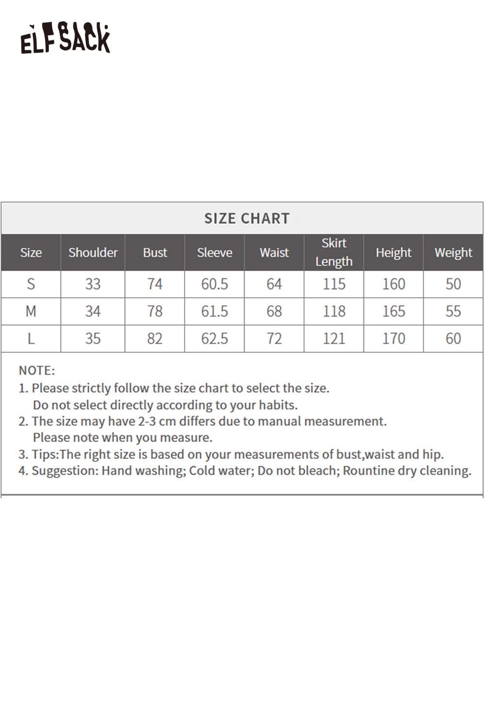 ELFSACK cotton blend square neckline maxi dress size chart for accurate fitting and selection