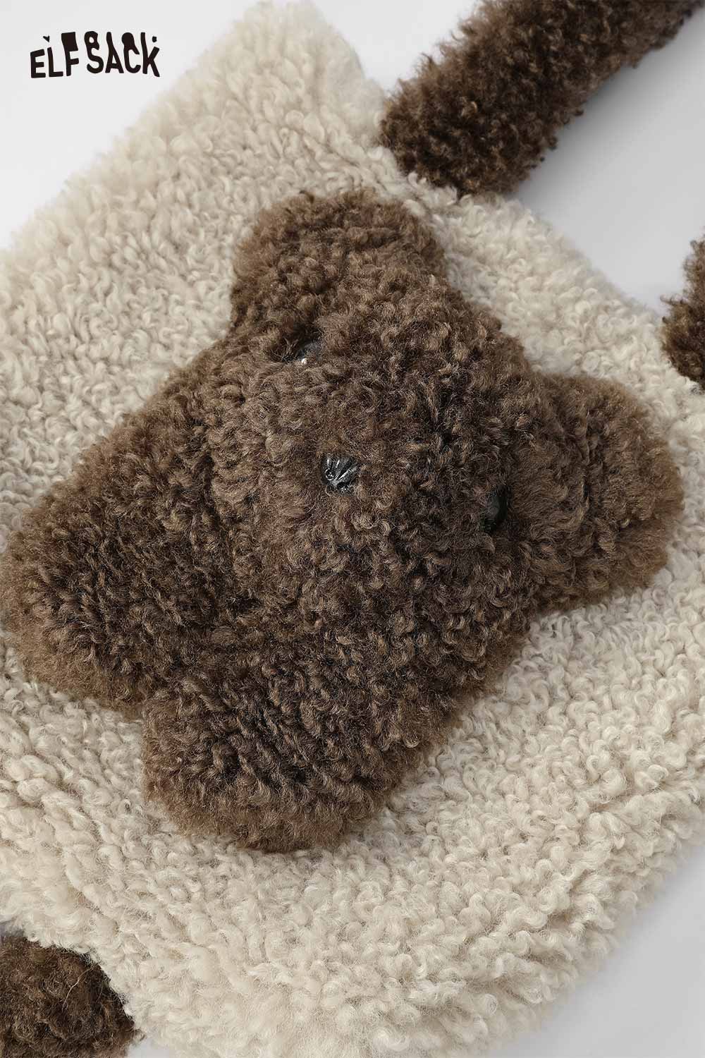 Cute 3D bear shoulder bag with plush texture and playful design by ELFSACK