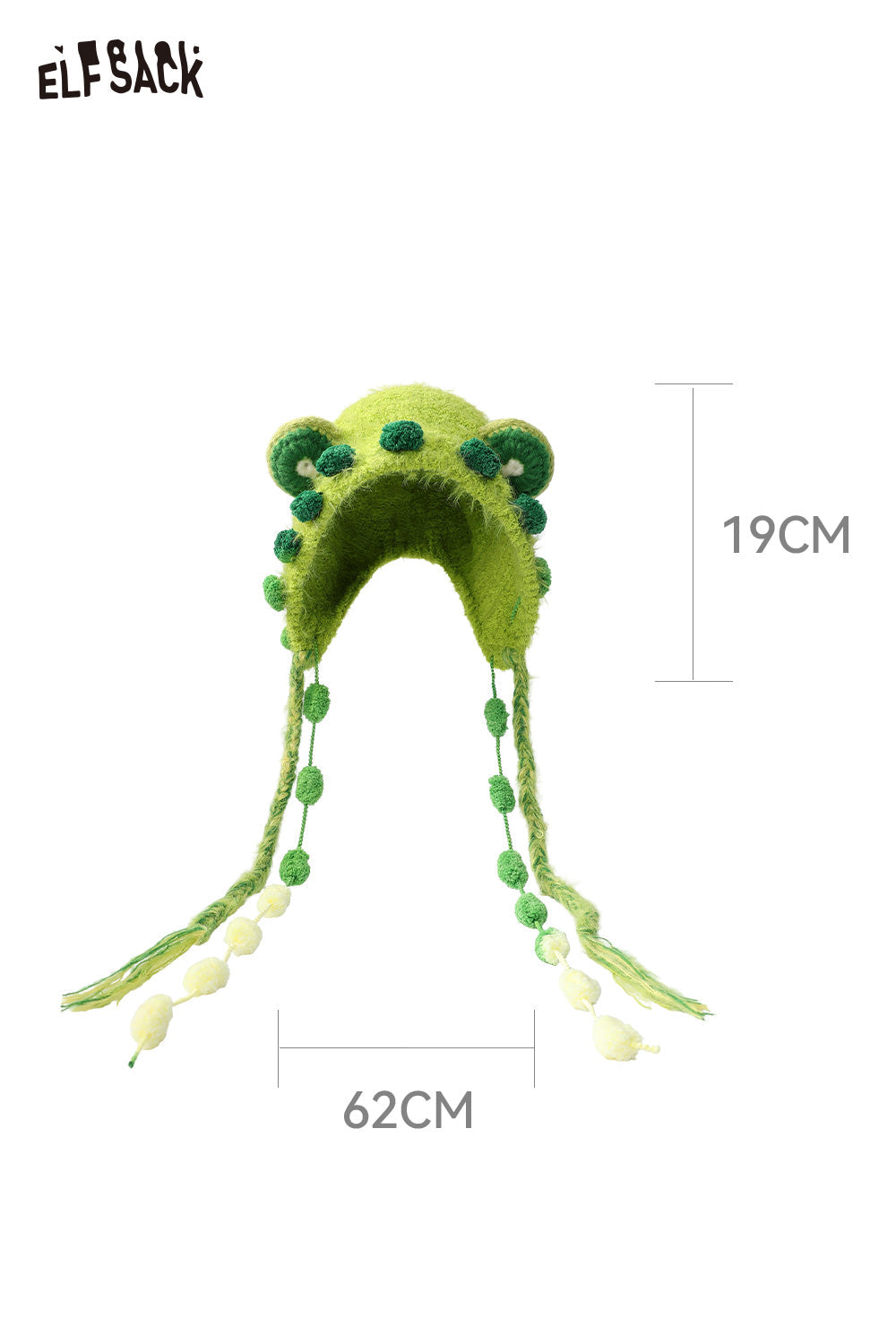 ELFSACK cute 3D ear beanie hat in green with playful pom pom details for a fun look