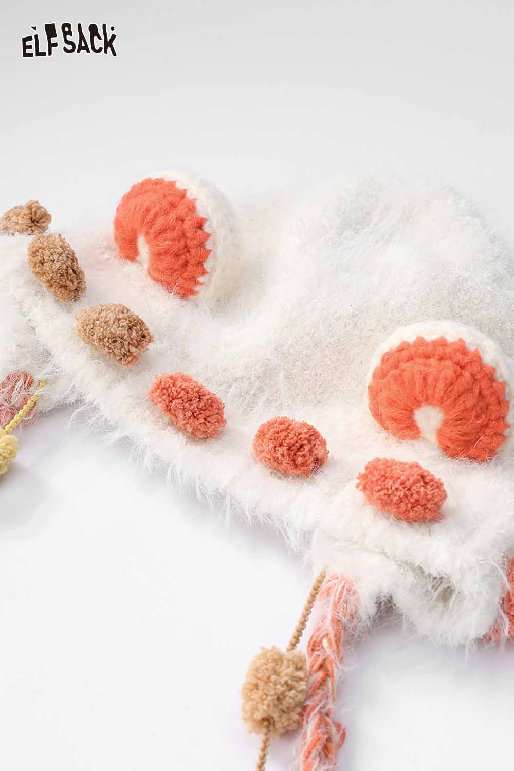 ELFSACK cute 3D ear beanie hat with colorful pom poms for playful winter fashion