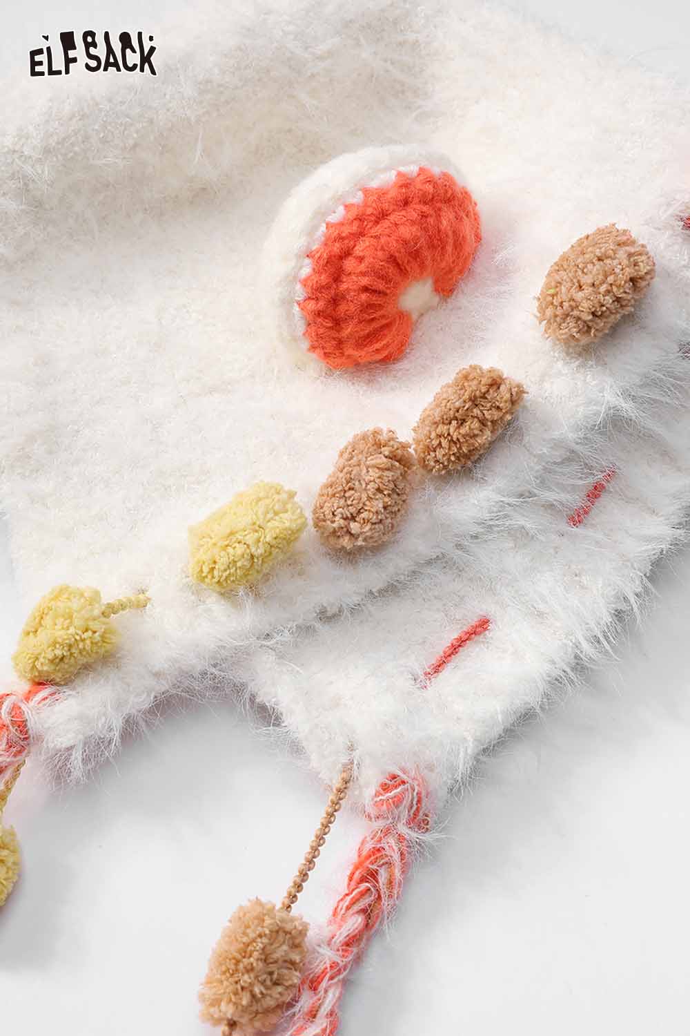 ELFSACK cute 3D ear beanie hat with colorful pom-pom details for stylish winter warmth