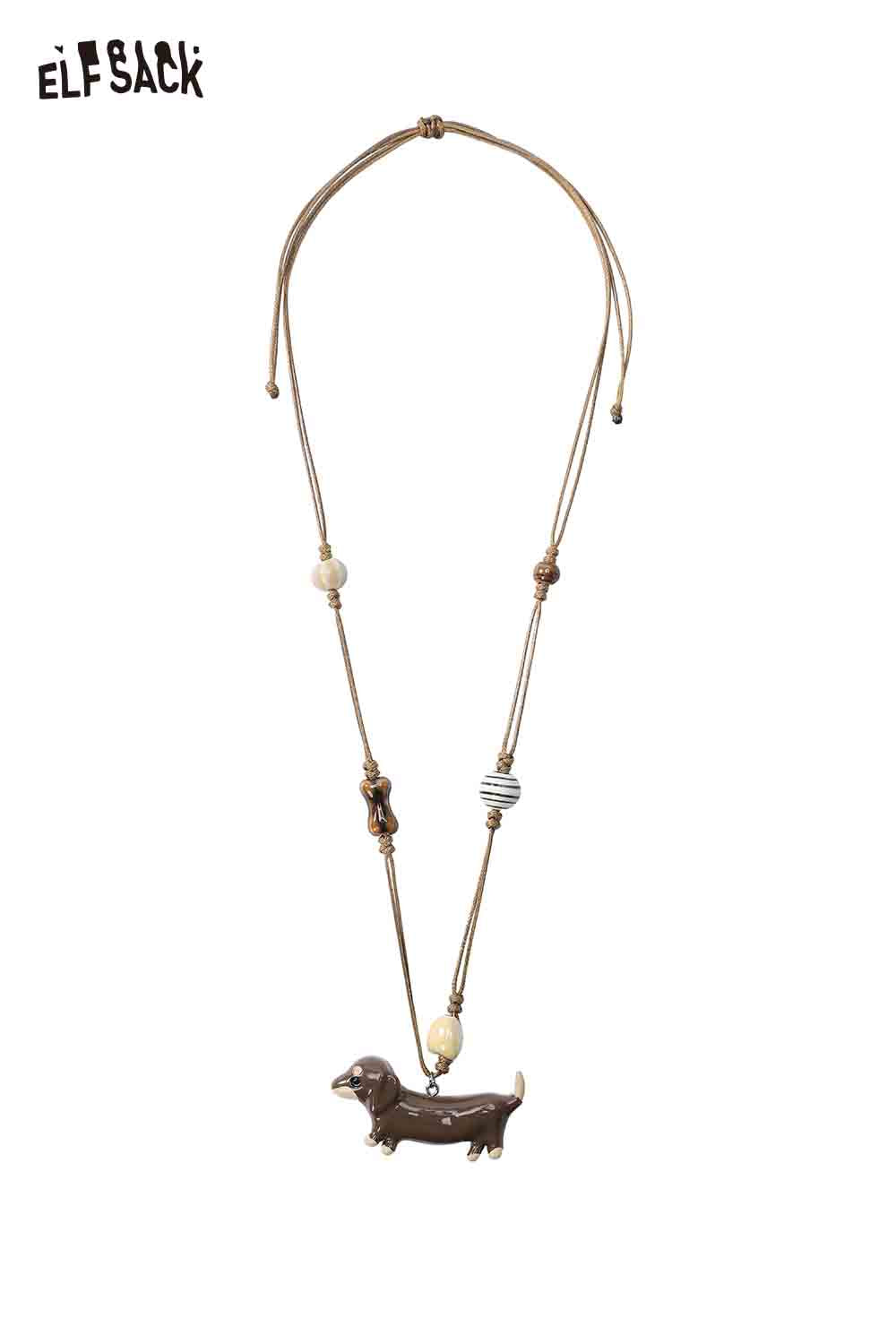ELFSACK cute dog pendant necklace with stylish beads and a playful dog design