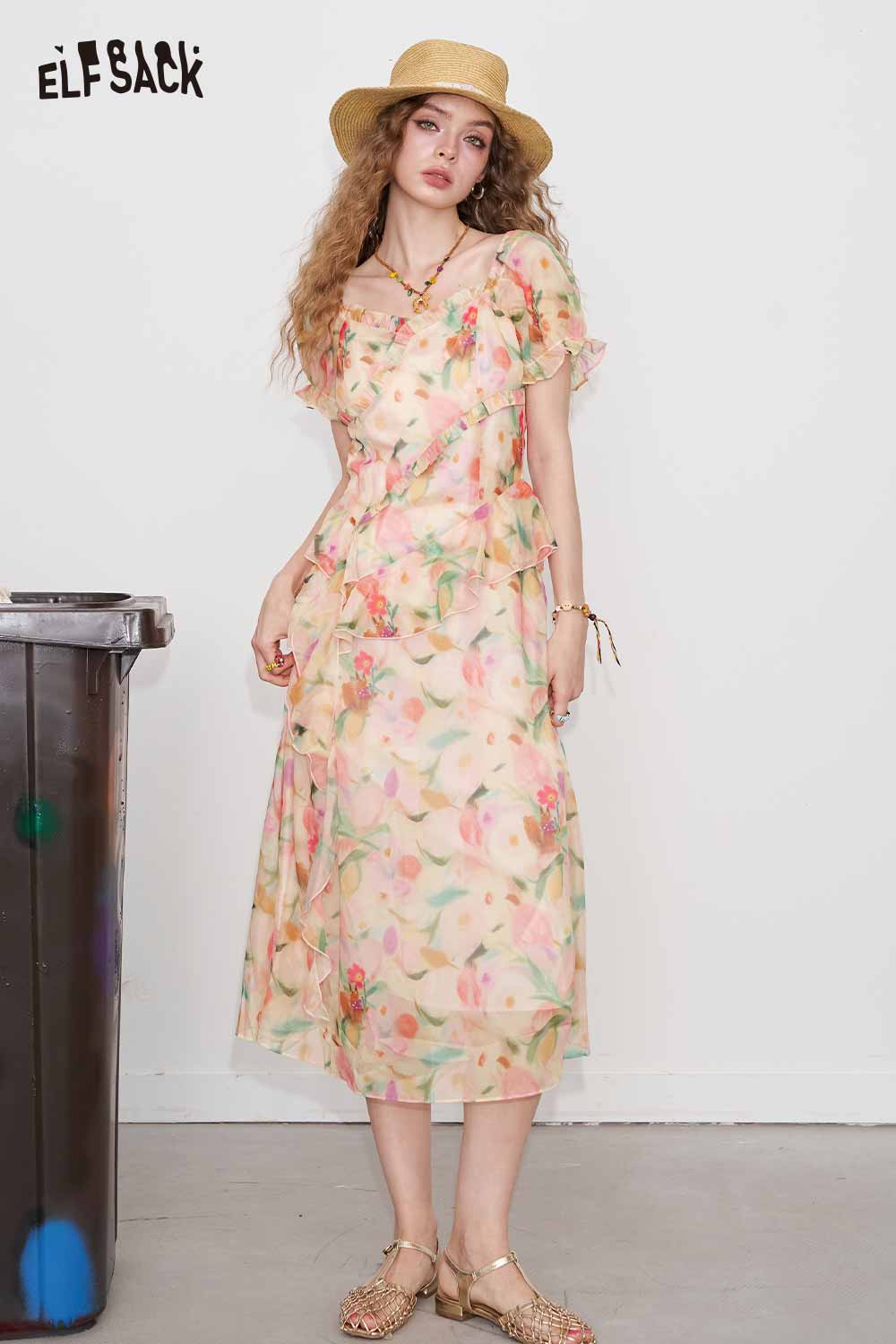square neck holiday dress Cute Floral Waist Tie – ELFSACK Natural Feel Wide Dark Brown Shoes Color:Saltwater Stripe Black Ruched Prom Dress 59 Bust