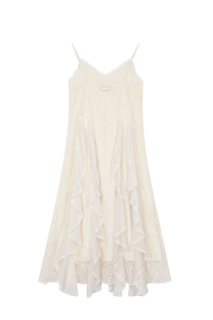 ELFSACK White Lace Vacation Style Halter Dress