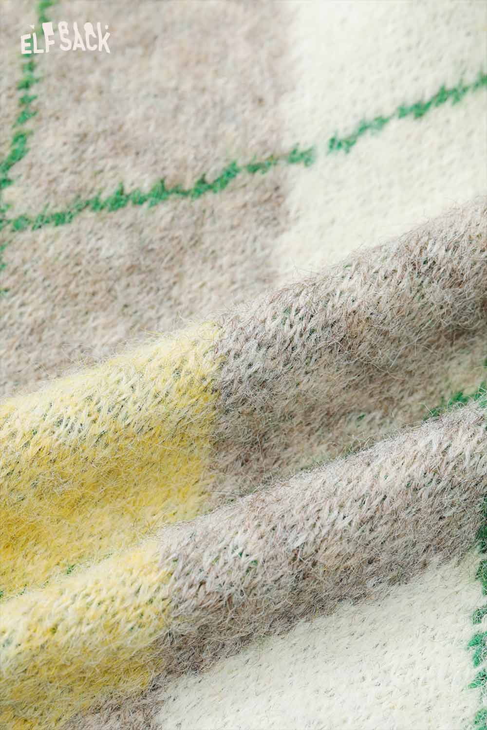 ELFSACK diamond pattern v neck sweater featuring a cozy knit design in soft pastel colors