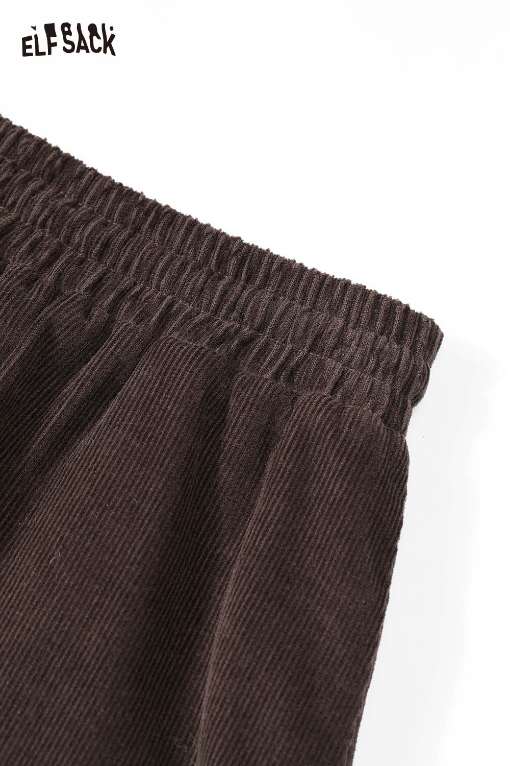 ELFSACK double layer long skirt for women in a rich brown color featuring an elastic waistband