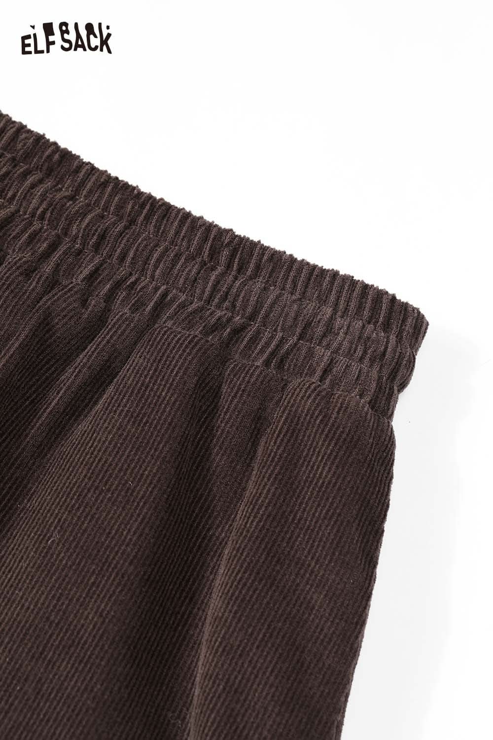 ELFSACK double layer long skirt for women in a rich brown color featuring an elastic waistband
