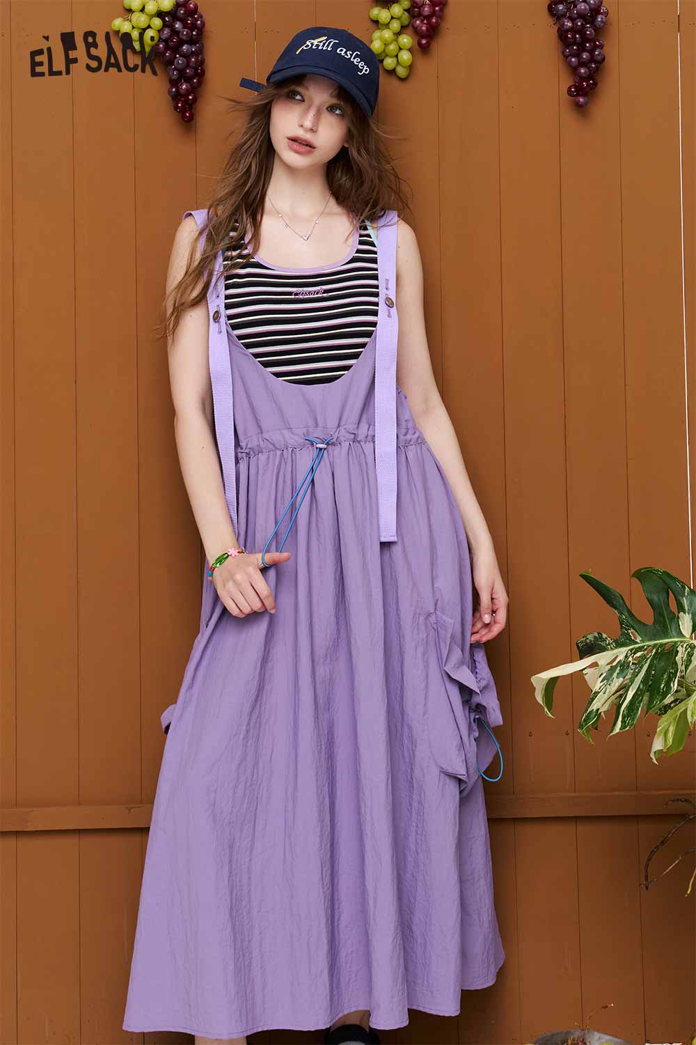 purple overalls dress Drawstring Waist Cargo Overalls Dress for Trendy Style