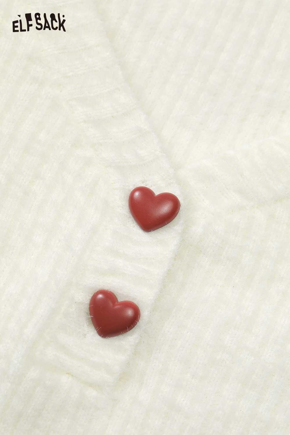 ELFSACK elegant v neck sweater women with heart-shaped buttons in soft cream fabric