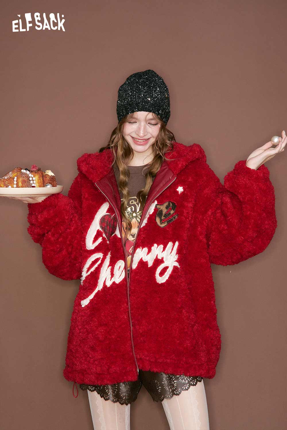 ELFSACK Puppy graphic lace long sleeve t-shirt in soft fabric perfect for casual wear and dog lovers