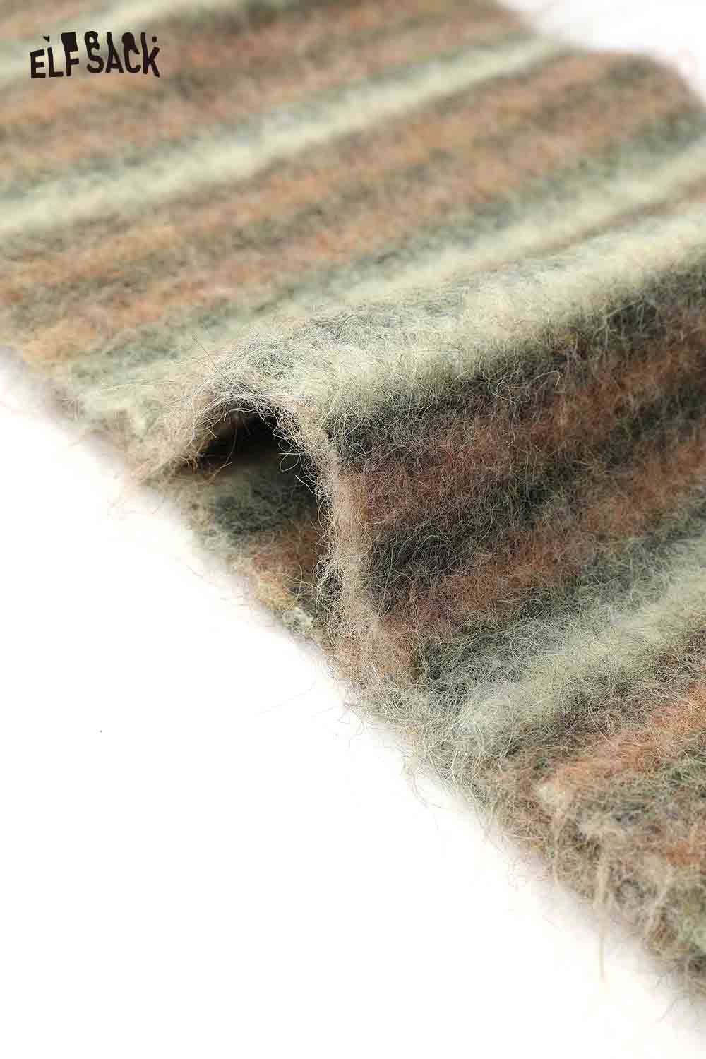 Soft and cozy Christmas striped scarf for women in green and orange hues, perfect for winter fashion