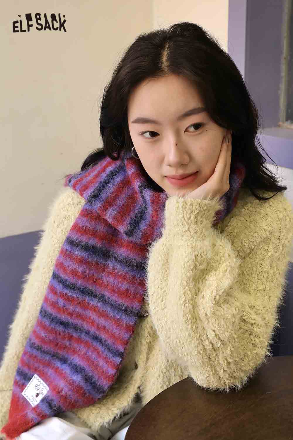 Cozy ELFSACK Christmas striped scarf for women in vibrant colors adding seasonal style