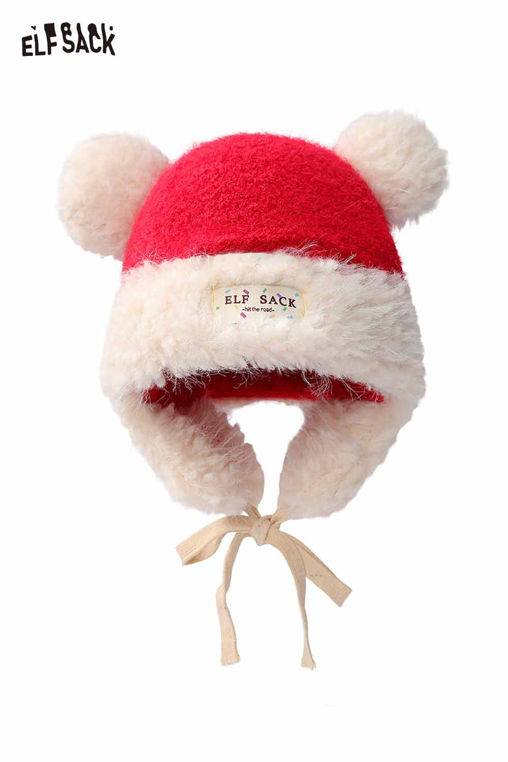 Cute plush ear flap hat by ELFSACK with pom poms and soft lining for warm winter style