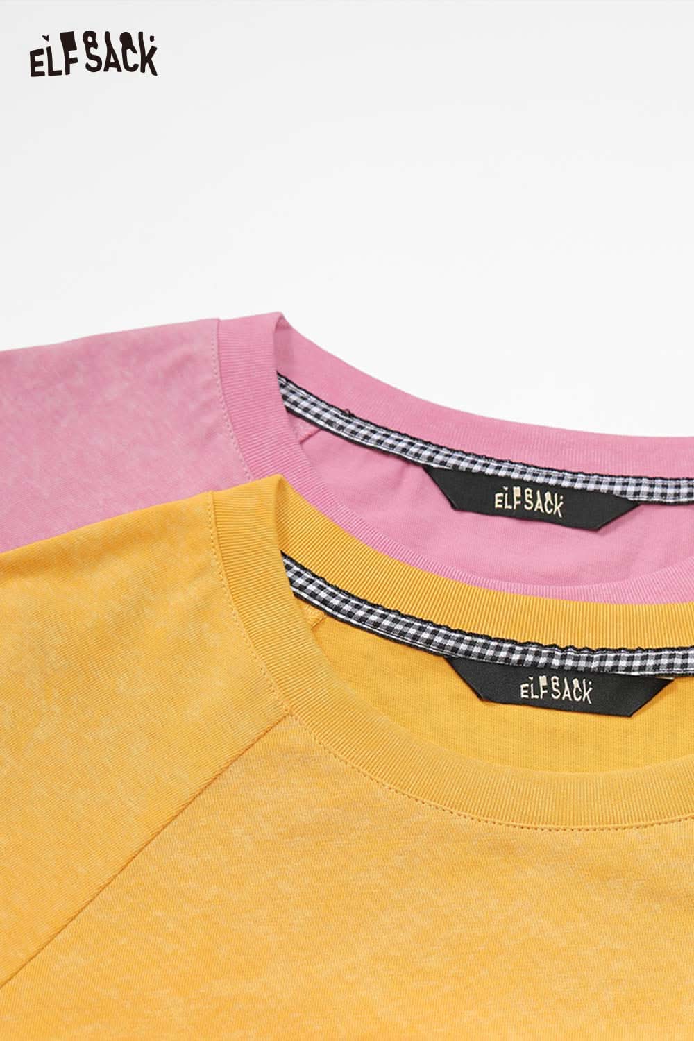 ELFSACK organic cotton embroidered long sleeve tee in vibrant yellow and pink colors