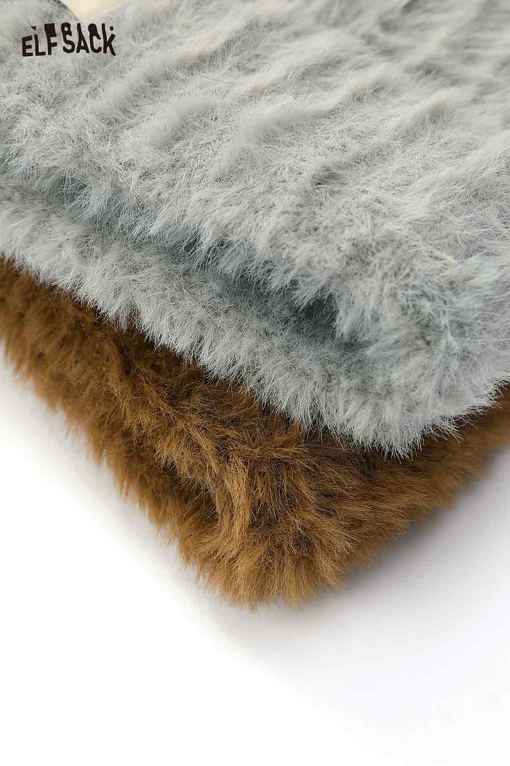 Plush cat ear hat for women in soft grey and brown colors, perfect for stylish warmth