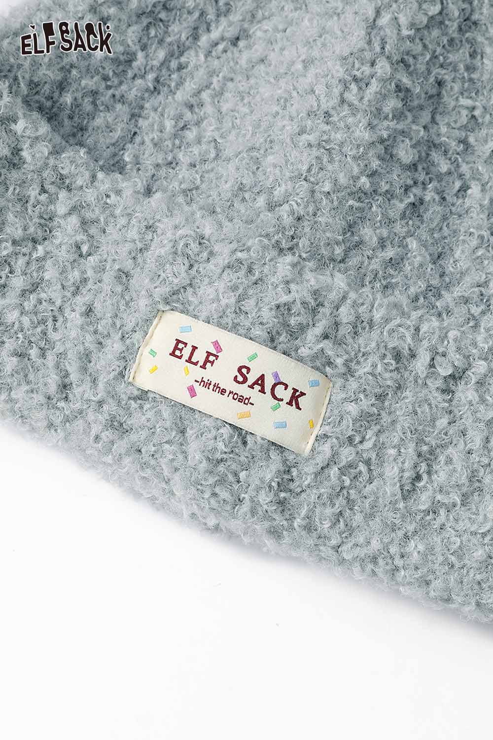 ELFSACK Gray Beanie with Soft Texture and White Plush Ear Muff Beanie Design