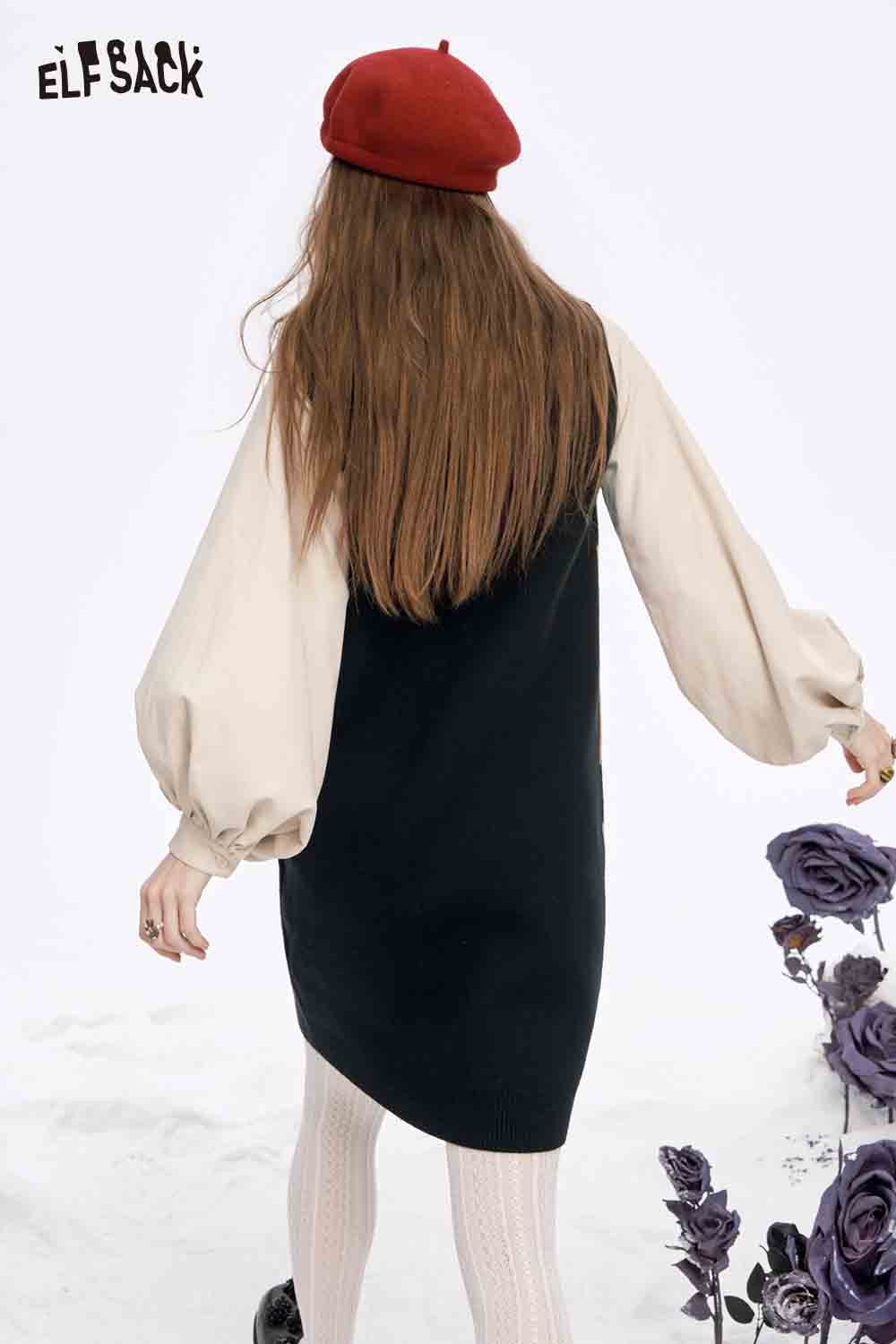 ELFSACK women's fake two piece dress featuring balloon sleeves and a stylish design perfect for casual outings