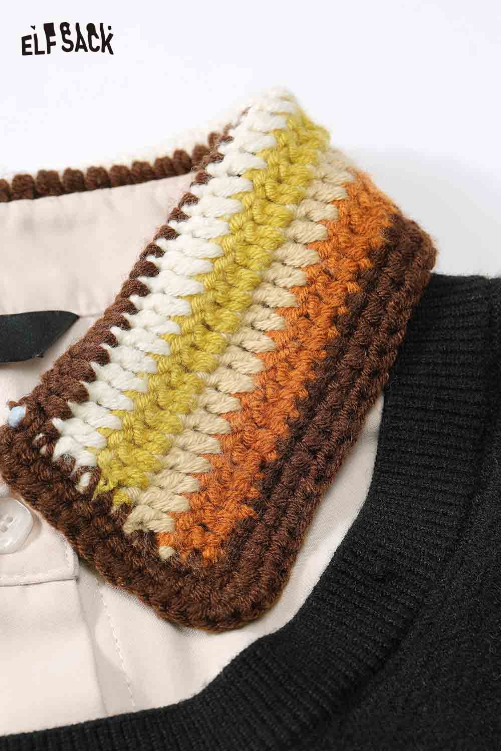 Close-up of ELFSACK women's fake two piece dress featuring a unique striped collar design