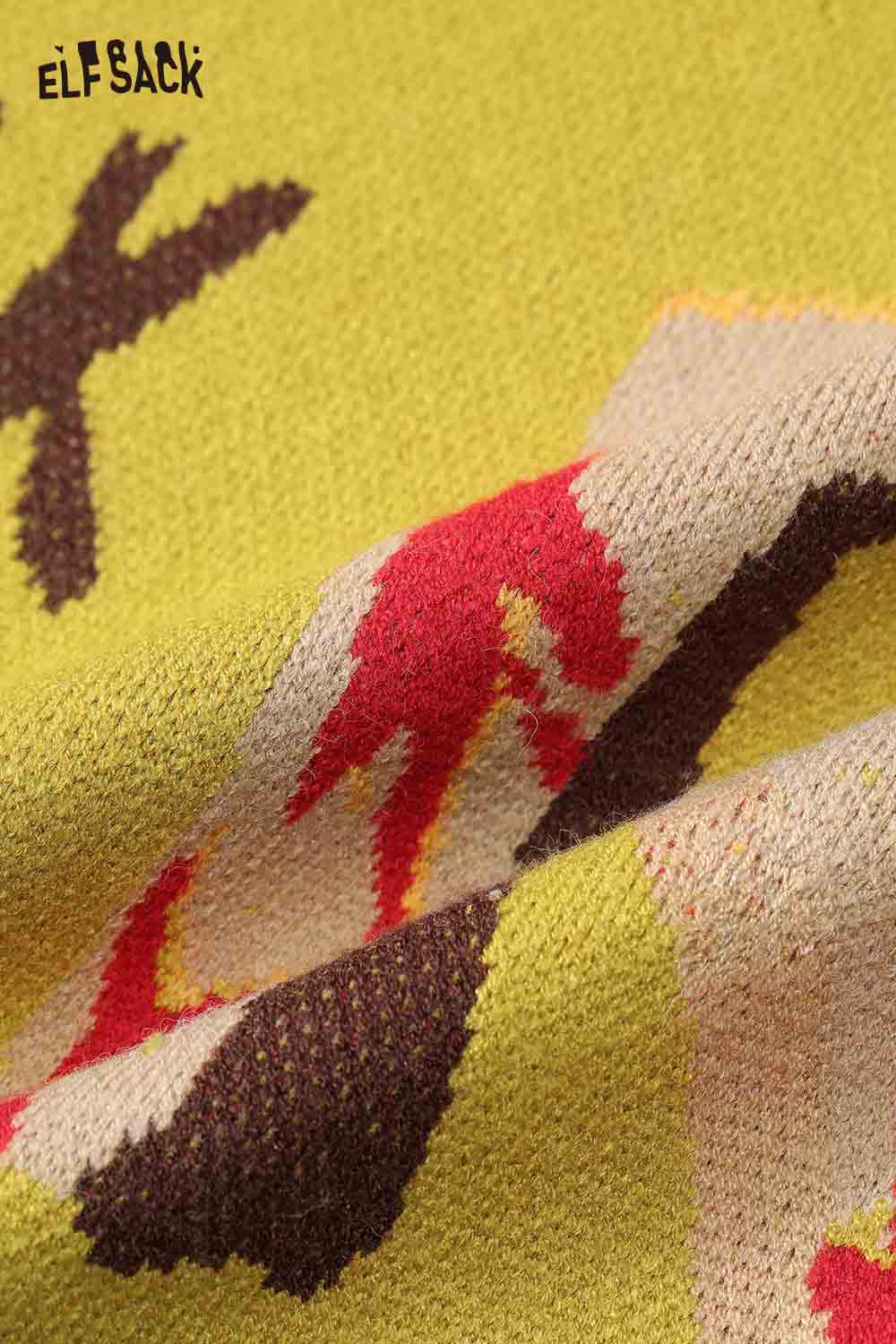 Close-up of ELFSACK women's fake two piece dress fabric with colorful pattern and texture details