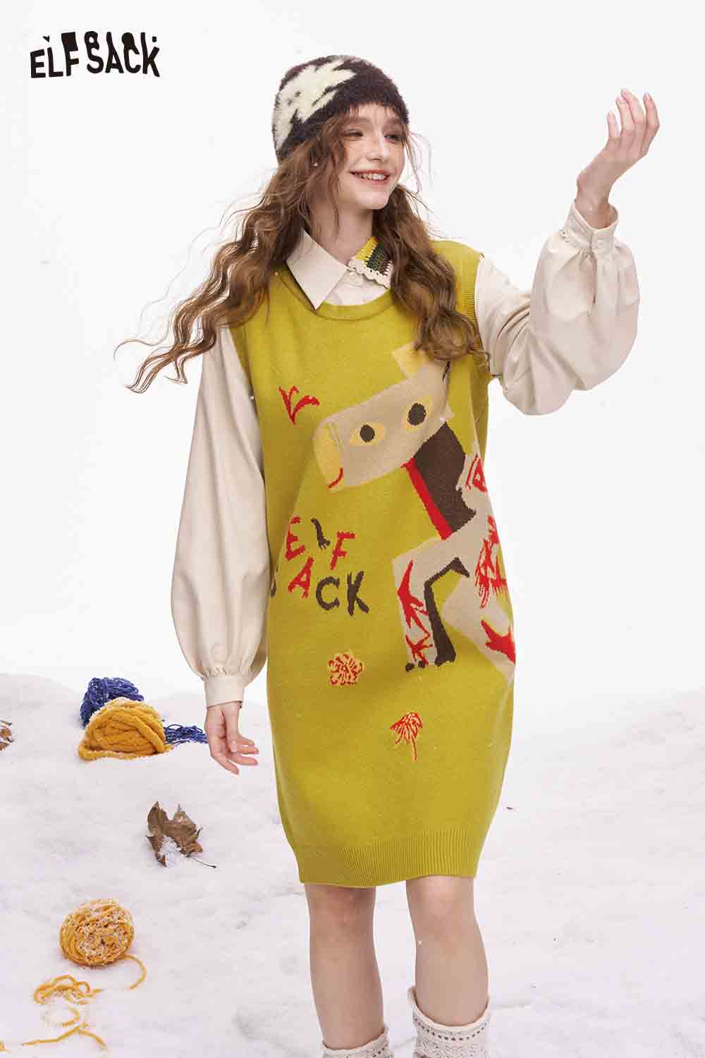 ELFSACK women's fake two piece dress featuring a colorful playful design and layered look for a trendy style.