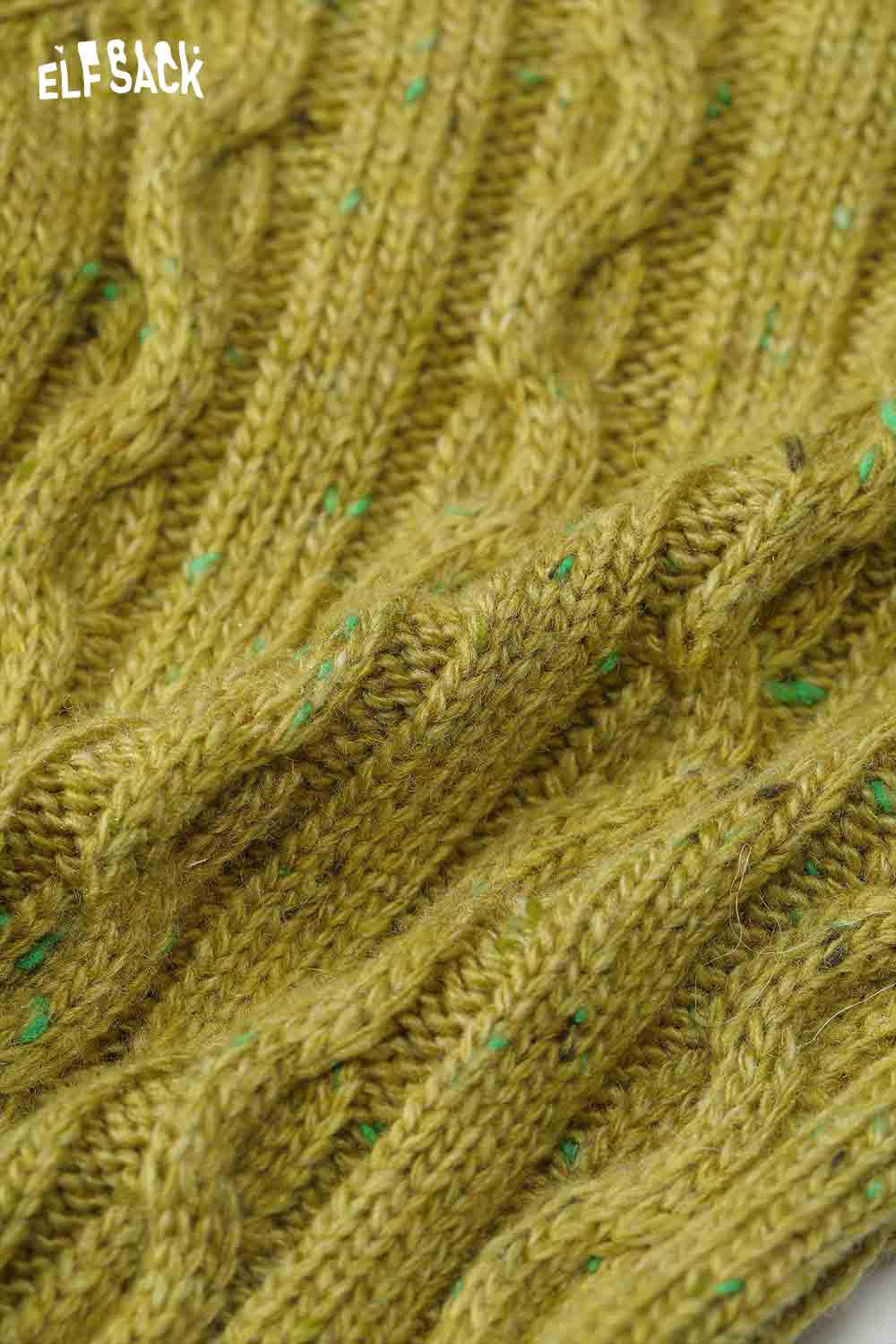 ELFSACK women's graphic color block knitwear in textured green design with cable knit pattern