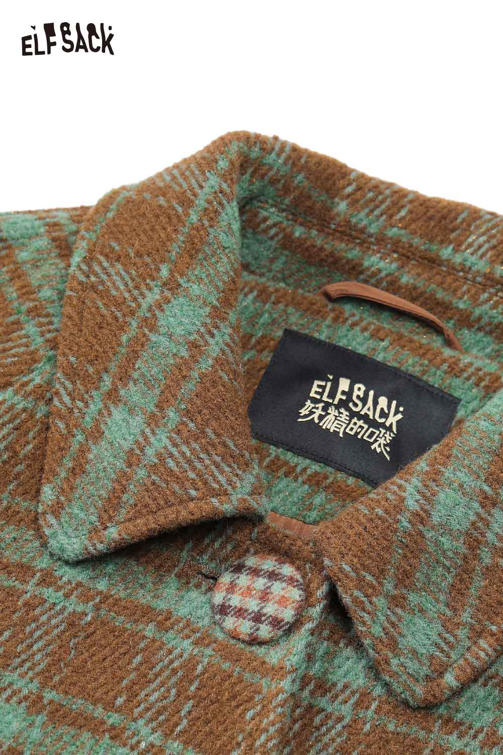 ELFSACK women's stripe lapel long coat with a stylish plaid design and cozy collar detail