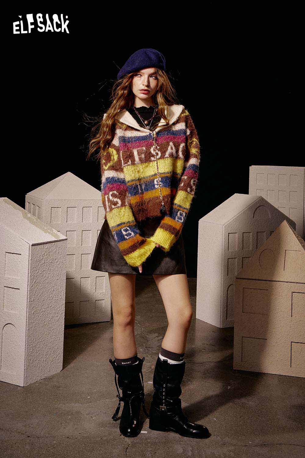 ELFSACK animal embroidered long sleeve tshirt in a stylish urban setting with playful design elements