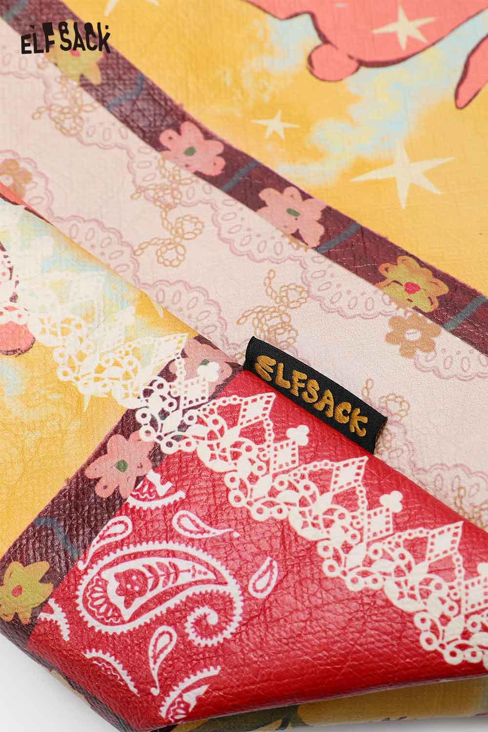 Colorful ELFSACK bohemian rabbit print shoulder bag with intricate patterns and unique design