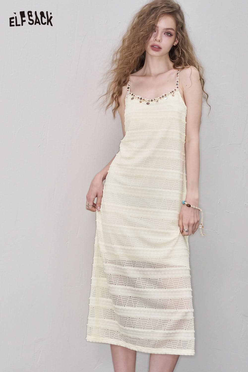 ELFSACK Boho Shell Detail Knit Maxi Dress