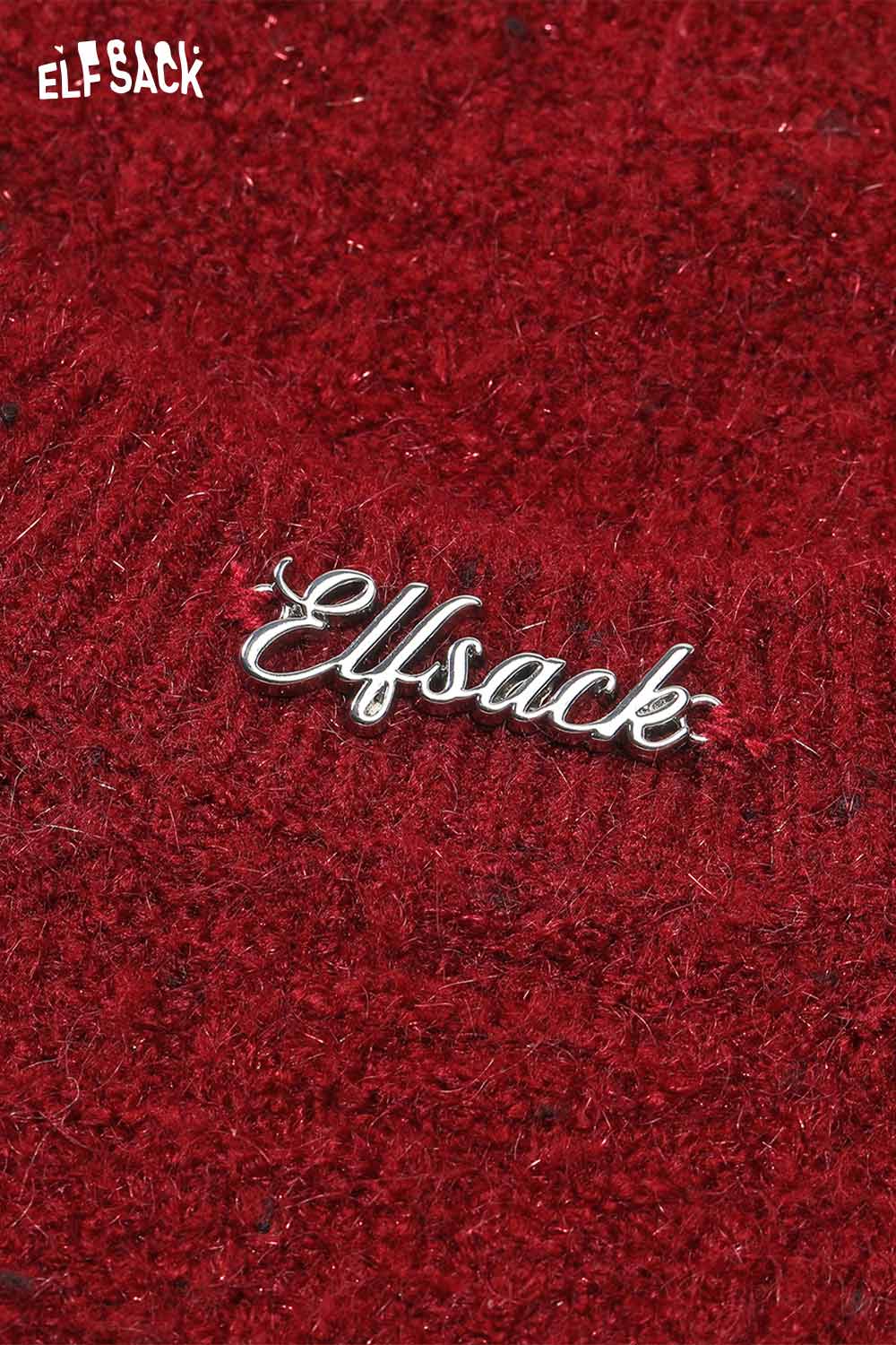 ELFSACK bow embellished cutout sweater in rich burgundy with stylish logo detail