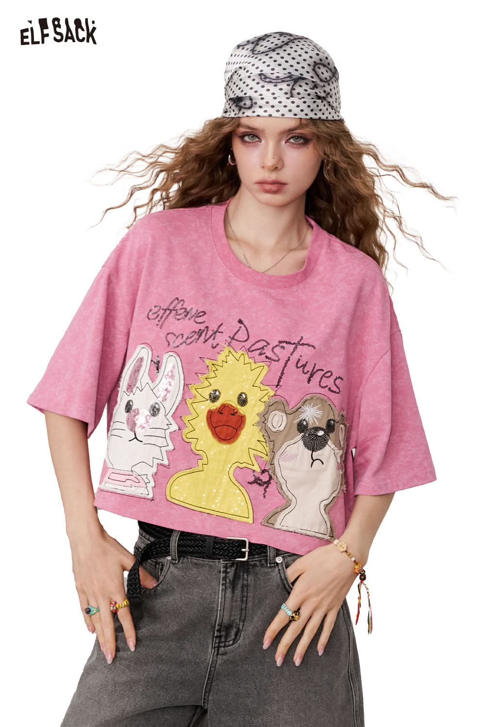 ELFSACK Cartoon Print Short Sleeve T-Shirt