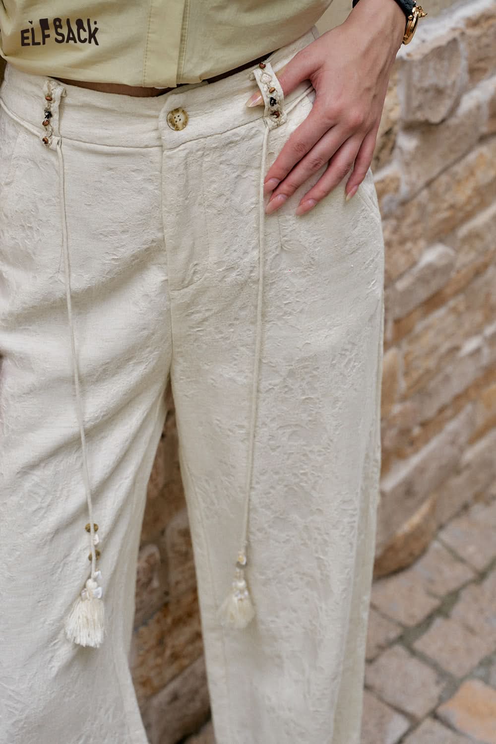 ELFSACK Casual Solid Color Straight Leg Wide Leg Pants