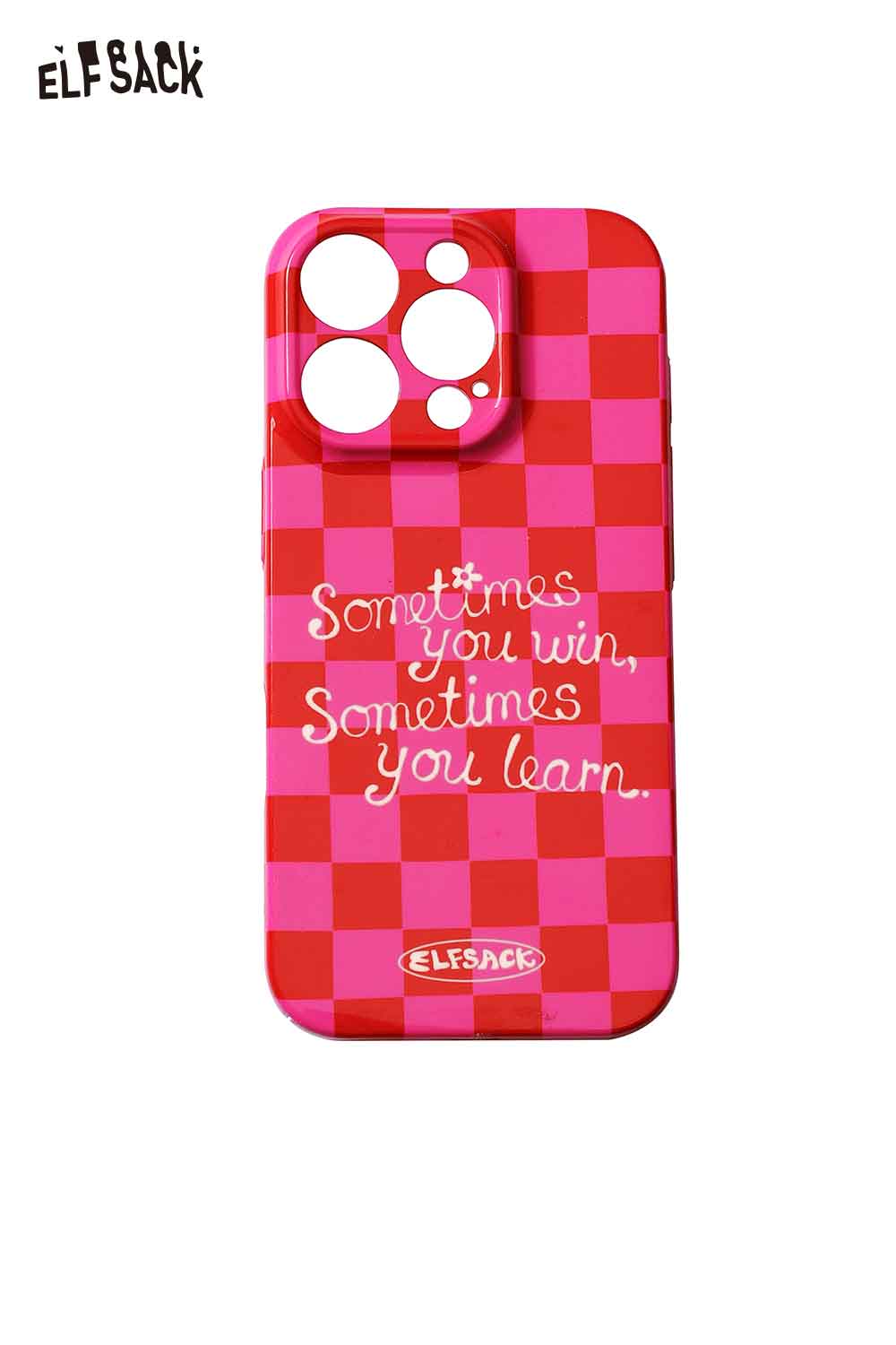 Check print motivational phone case with pink checkerboard design and inspiring quote