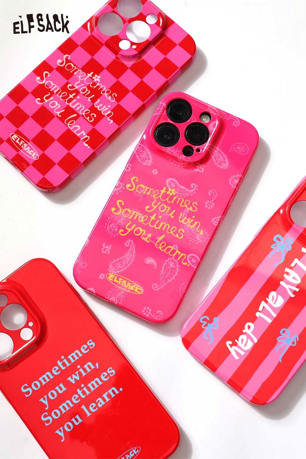 ELFSACK check print motivational phone case with inspirational quotes on colorful backgrounds