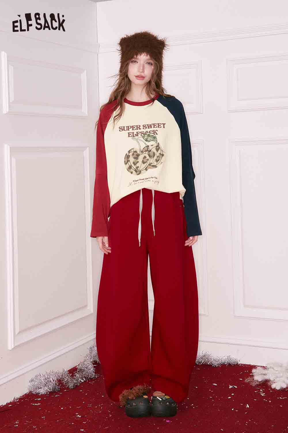 ELFSACK color block raglan sleeve tshirt in cream with red and blue sleeves for a trendy casual look