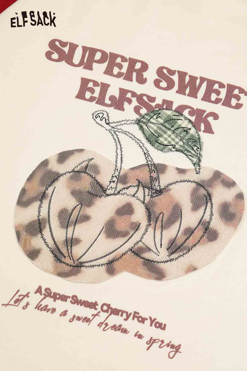 ELFSACK color block raglan sleeve tshirt featuring a playful cherry design and trendy print