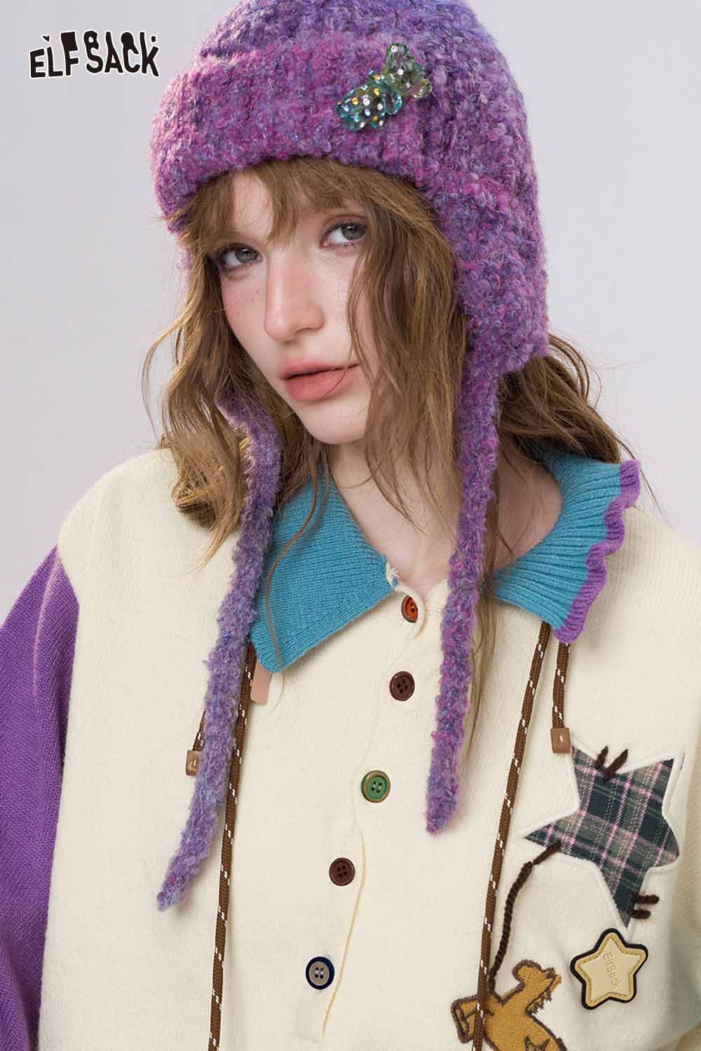 ELFSACK cute graphic polo neck sweater with colorful embroidery and a playful design